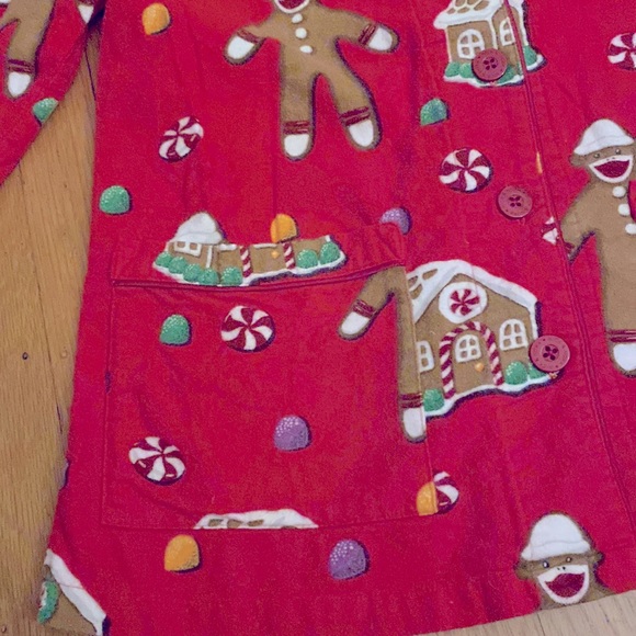 NICK&NORA FLANNEL PJ SET, sock monkey Christmas gingerbread house Size Small EUC - Picture 5 of 8